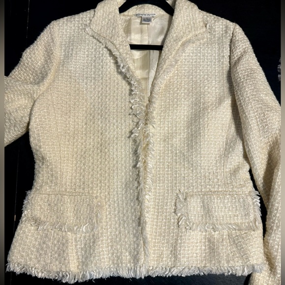 Vintage Preston & York Cream Textured Blazer Preppy Office Business Coco Chanel - Picture 14 of 14